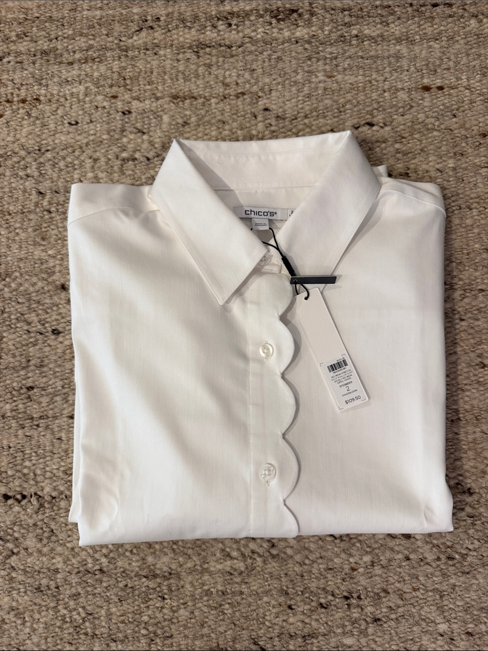NWT Chico's 3/4 Sleeve No Iron Solid Scallop Shirt- size 12 (Chico’s 2)